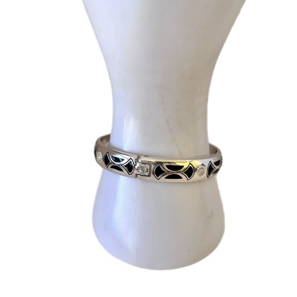 Brighton CAPELLA Silver Crystal Black Enamel Hinged Bangle Bracelet - Picture 5 of 6